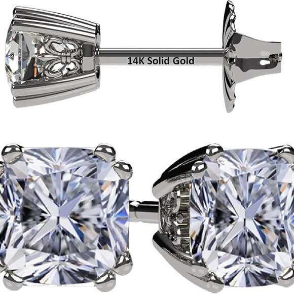 Cushion Cut Simulated Diamond Stud Earrings Sterling Silver 4ctw Jewelry